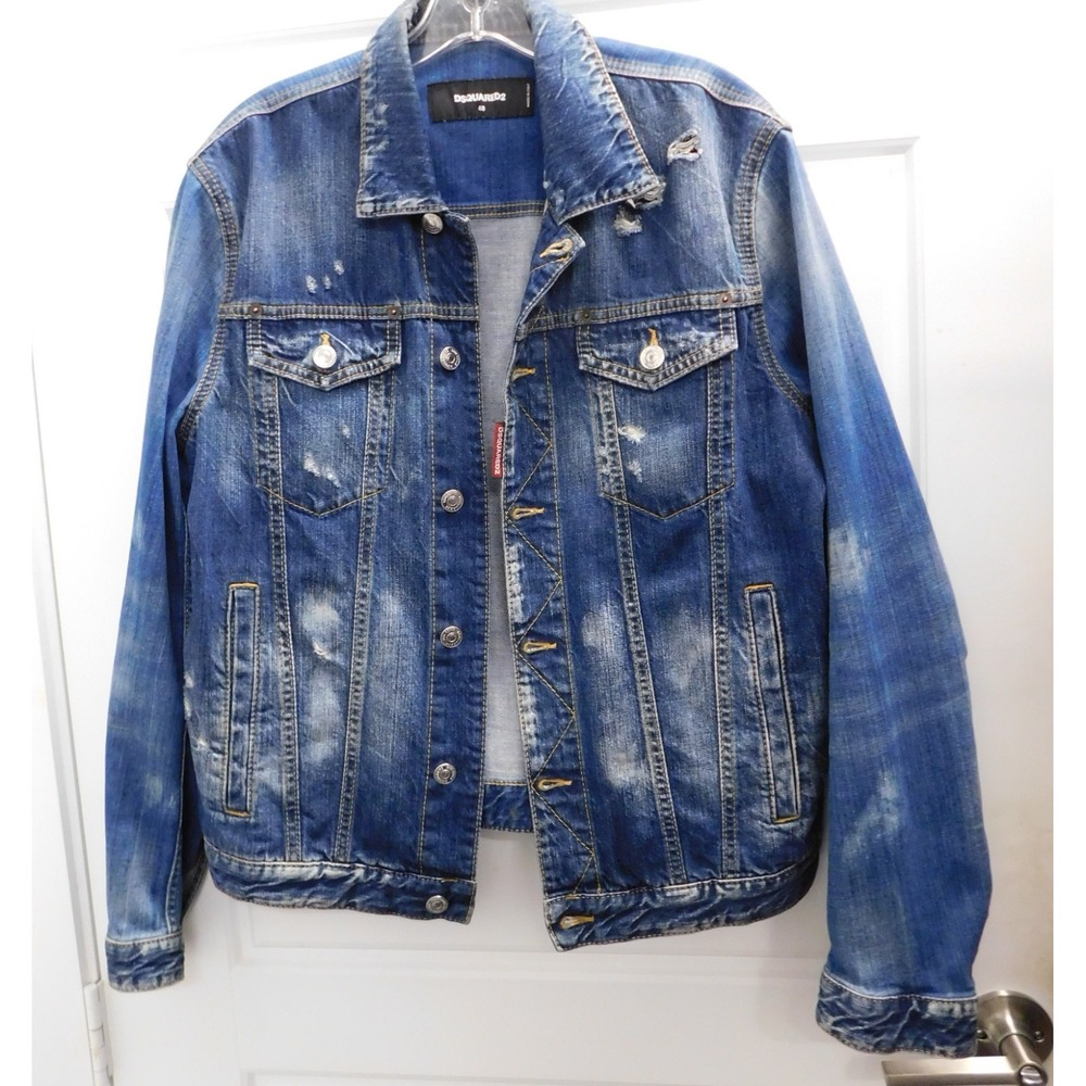 Dsquared2 Women's Blue Denim Distressed Jacket Size 48 XL